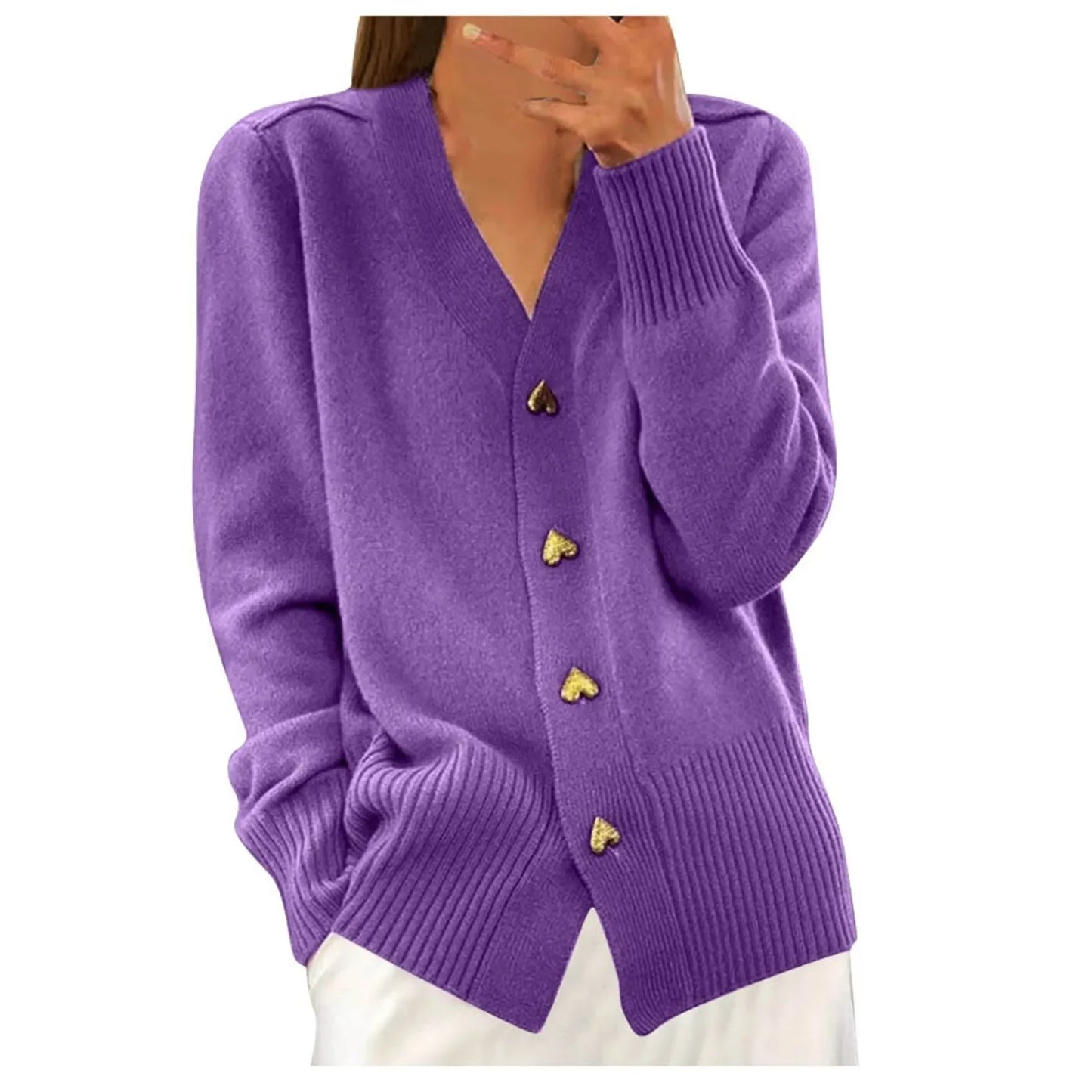 ADELLE Elegant Heart Button Cardigan