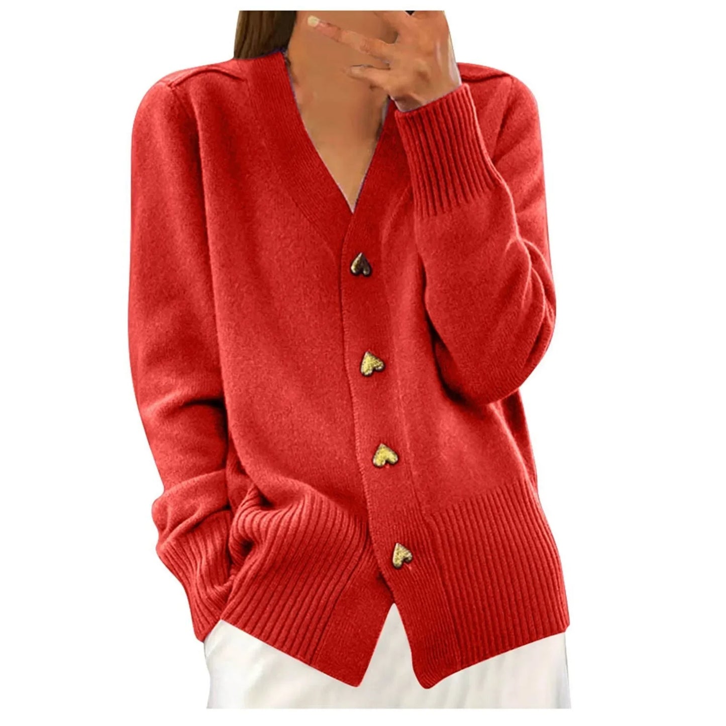 ADELLE Elegant Heart Button Cardigan