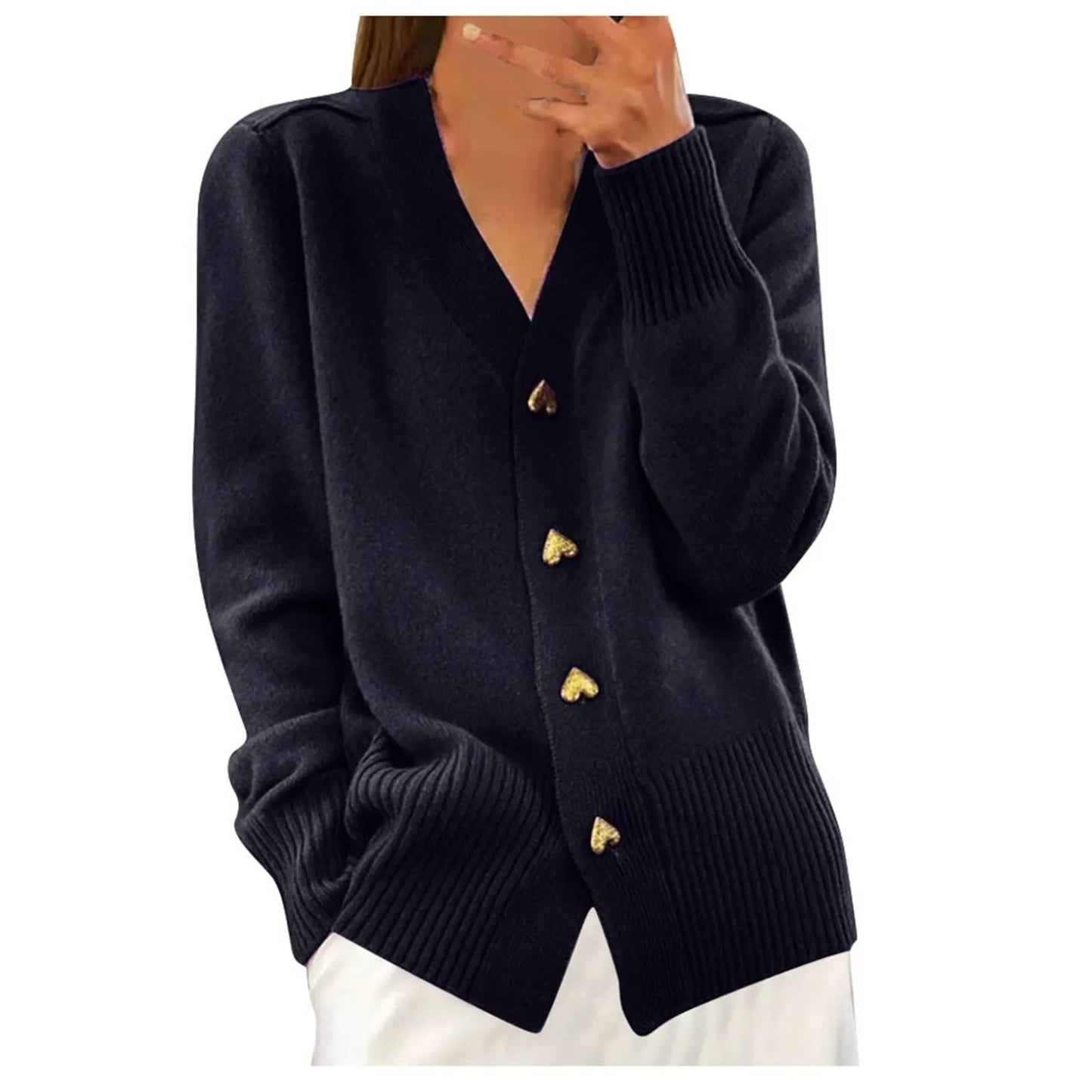 ADELLE Elegant Heart Button Cardigan