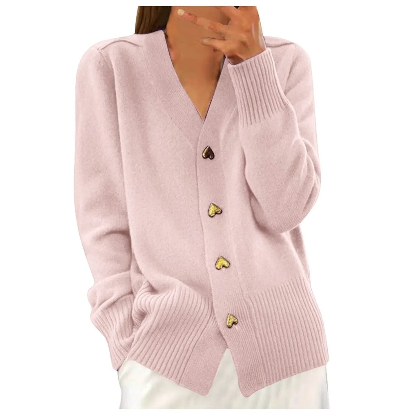 ADELLE Elegant Heart Button Cardigan