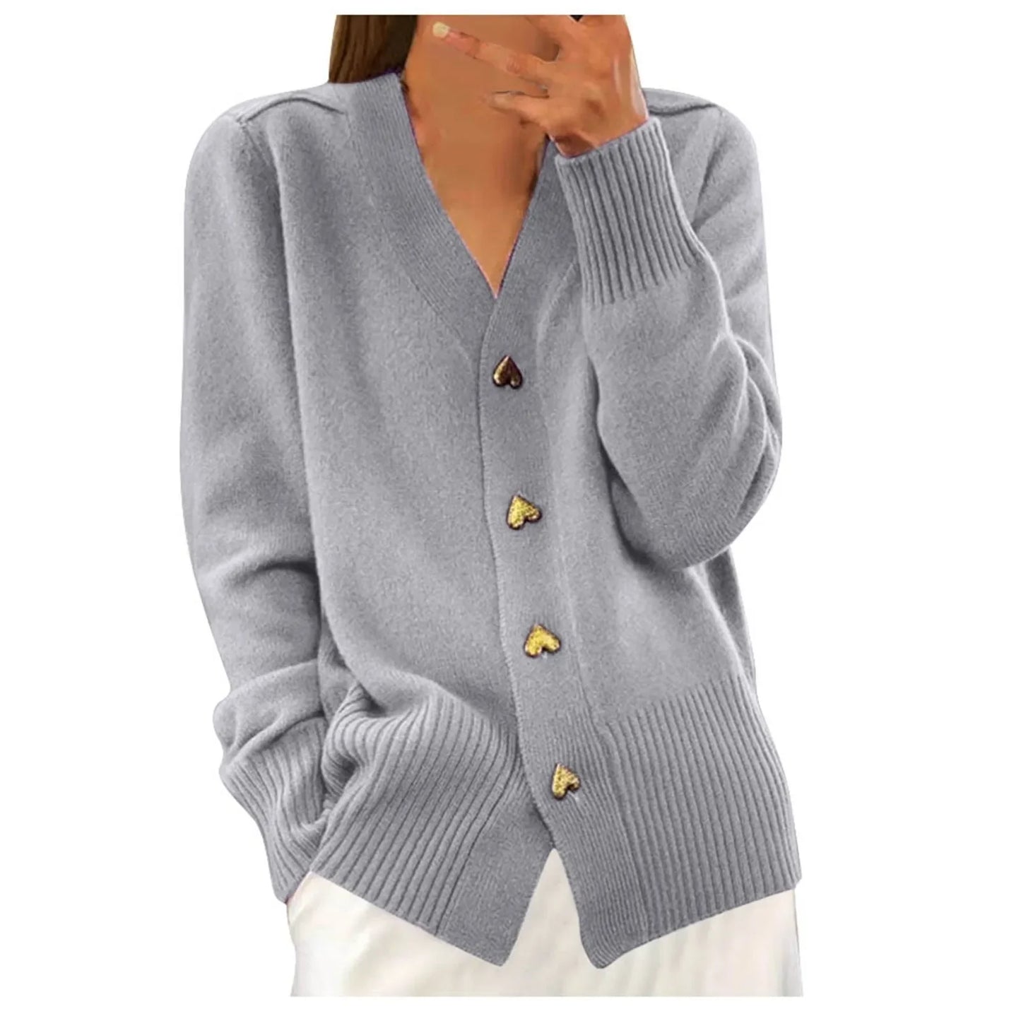 ADELLE Elegant Heart Button Cardigan