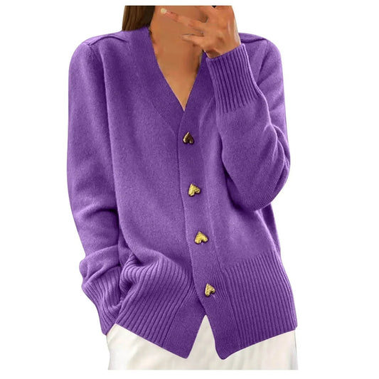 ADELLE Elegant Heart Button Cardigan