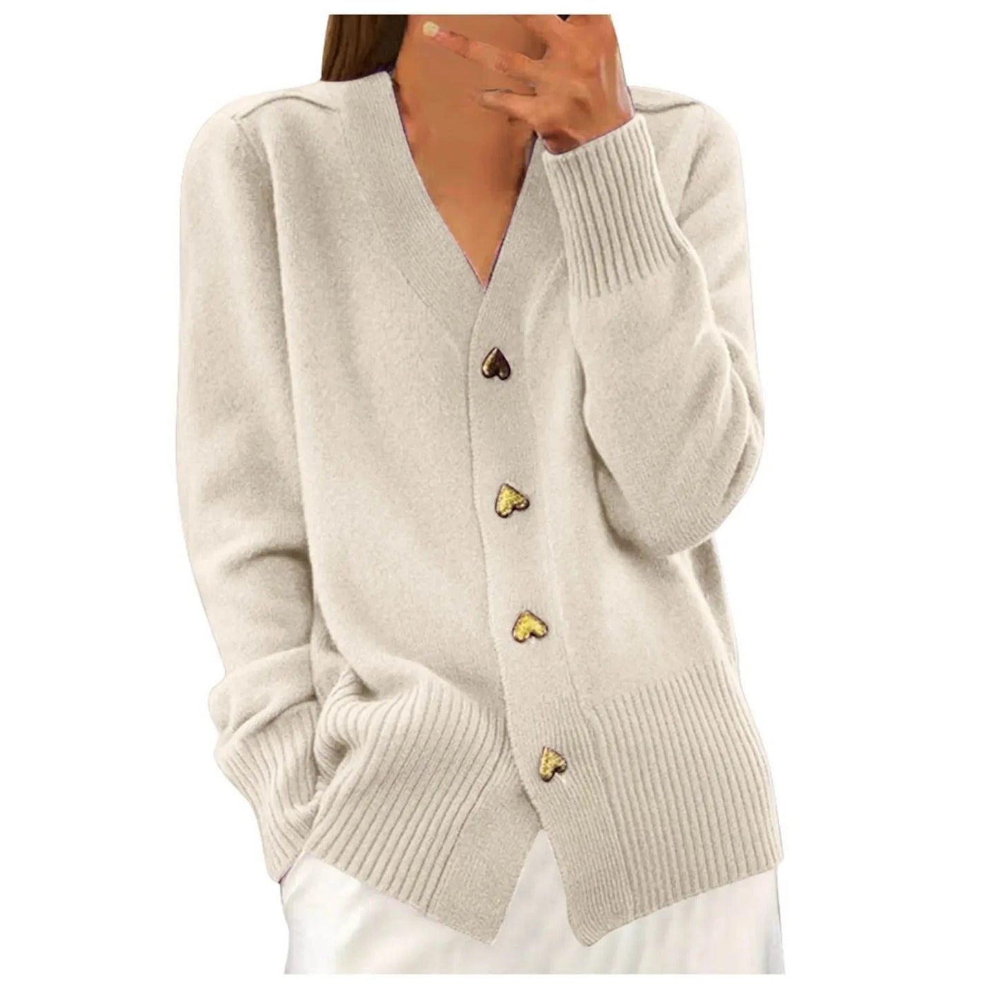 ADELLE Elegant Heart Button Cardigan