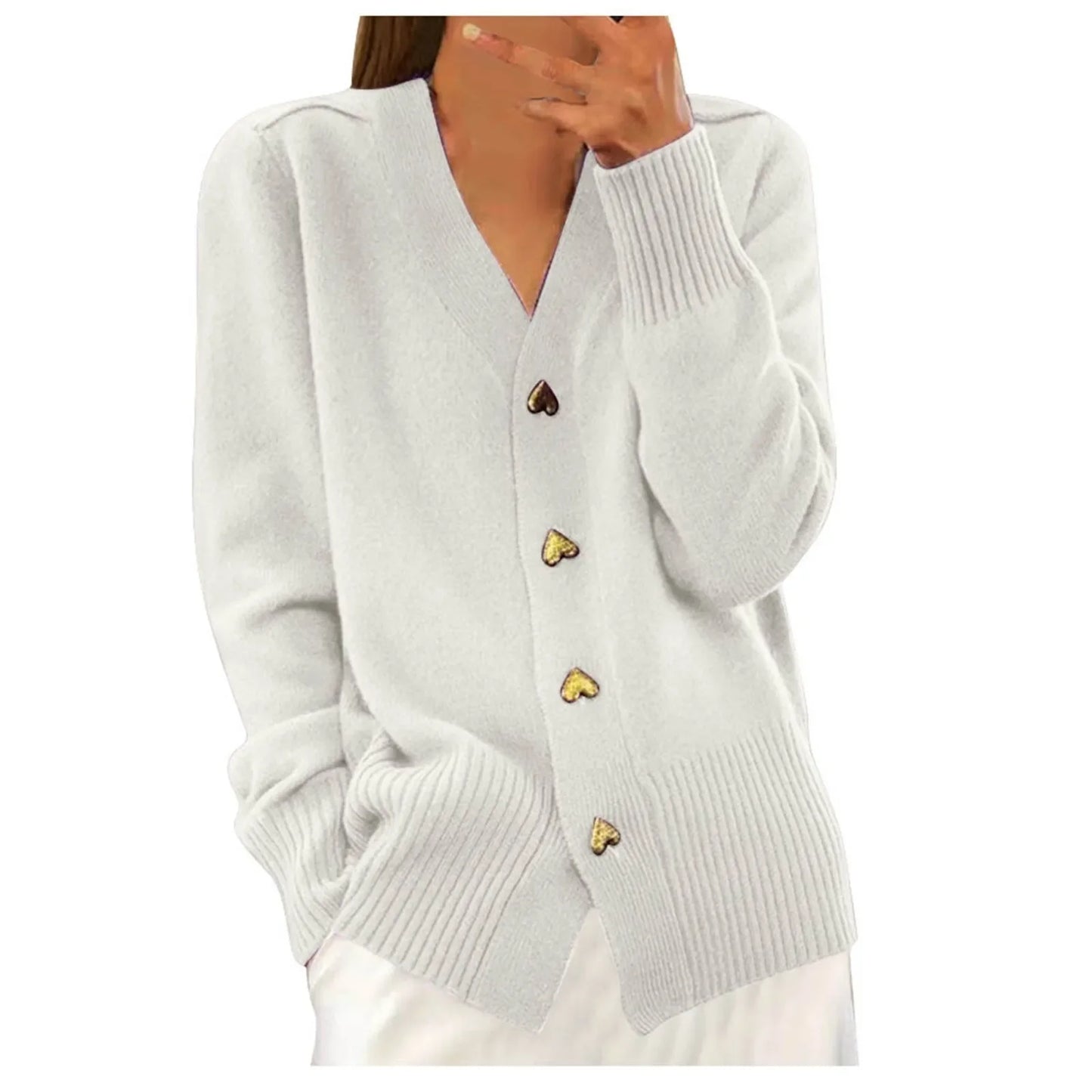 ADELLE Elegant Heart Button Cardigan